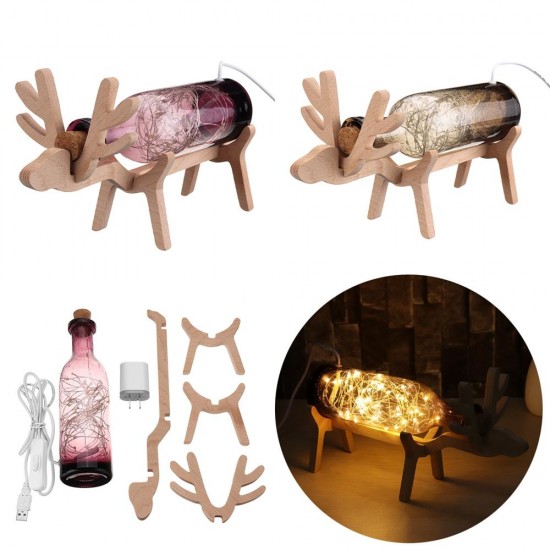 LED Glass Fairy Elk Deer Light Bottle Jar Night Light Table Lamp Christmas Home Decor Gift