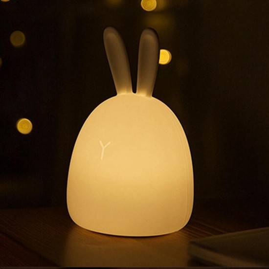 1W USB Rabbit LED Night Light Silicone Pat Control Multicolor for Children Baby Moon Lamp