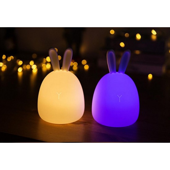 1W USB Rabbit LED Night Light Silicone Pat Control Multicolor for Children Baby Moon Lamp