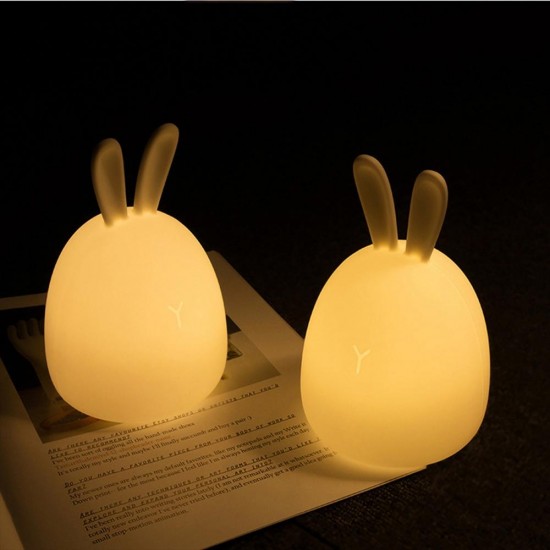 1W USB Rabbit LED Night Light Silicone Pat Control Multicolor for Children Baby Moon Lamp