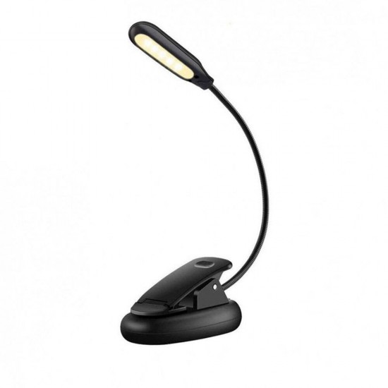 USB Rechargeable Flexible 1W 5 LED Clip Reading Night Light 3 Brightness Modes Table Lamp