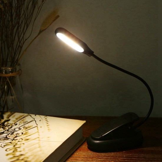 USB Rechargeable Flexible 1W 5 LED Clip Reading Night Light 3 Brightness Modes Table Lamp