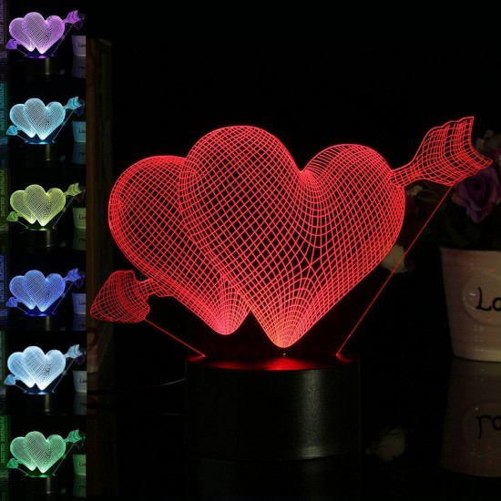 Love Arrow 3D Desk Table Lamp 7 Color Change LED Night Light Party Decor Gift