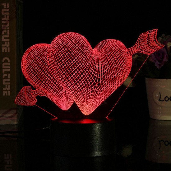 Love Arrow 3D Desk Table Lamp 7 Color Change LED Night Light Party Decor Gift