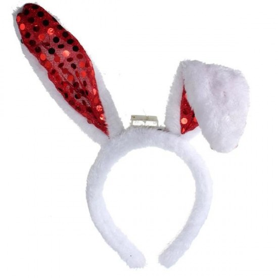 Lovely Light Up Halloween Party Hair Band Plush Rabbit Ears Blinking Headbrand