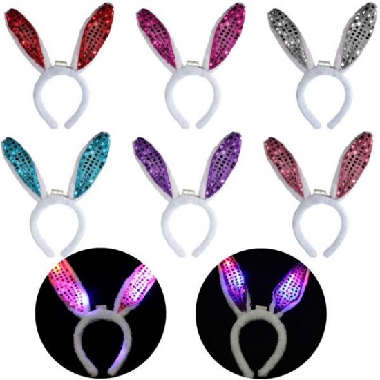 Lovely Light Up Halloween Party Hair Band Plush Rabbit Ears Blinking Headbrand