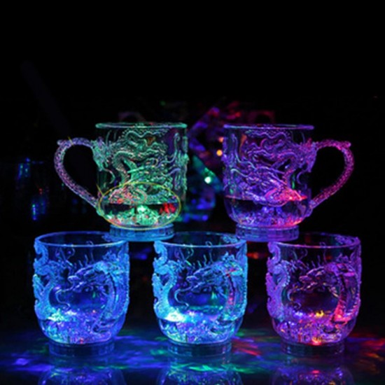 Luminous LED Color Changing Dragon Flashing Wine Cup Water Activated Night Light Home Bar Decor