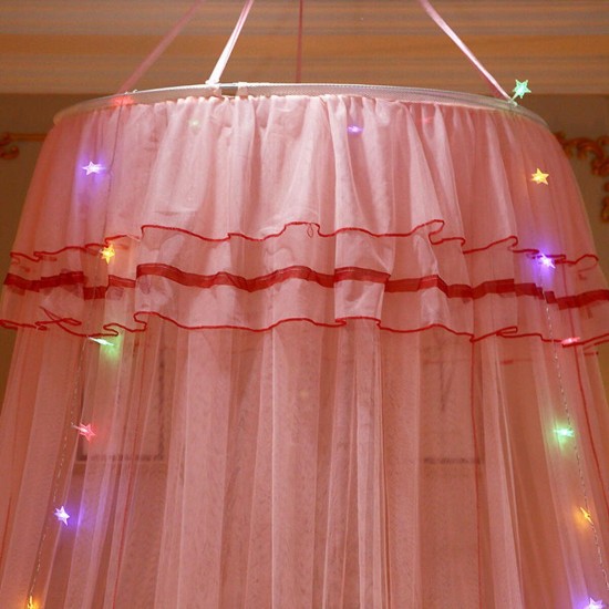 Mosquito Net Bedding Lace LED Light Princess Dome Mesh Bed Canopy Bedroom Decor