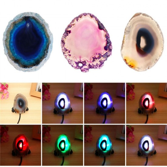 Natural Polished Agate Slice USB Lamp Night Light with Iron Stand Natural Polished Agate Slice USB Lamp Night Light with Iron Stand
