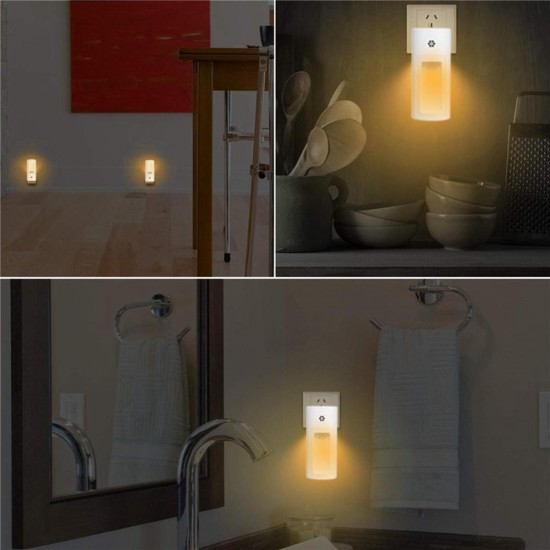 Plug-in Light-controlled Sensor LED Bedside Night Light Wall Lamp AC100-240V