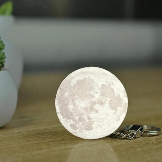 Portable Moon Light 3D Printing Keychain Colorful LED Night Lamp Creative Battery Powered Bag Decor