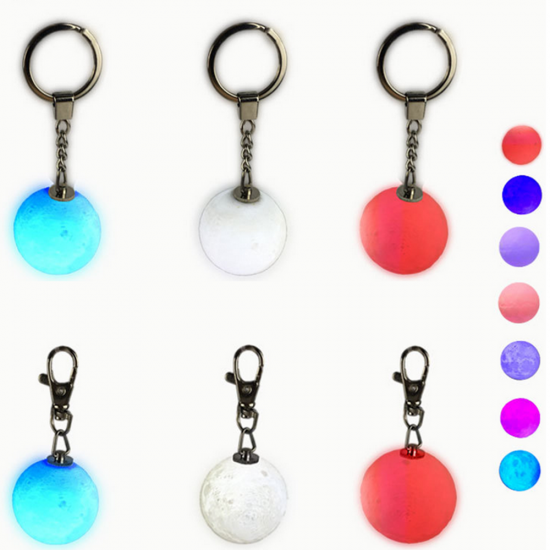 Portable Moon Light 3D Printing Keychain Colorful LED Night Lamp Creative Battery Powered Bag Decor