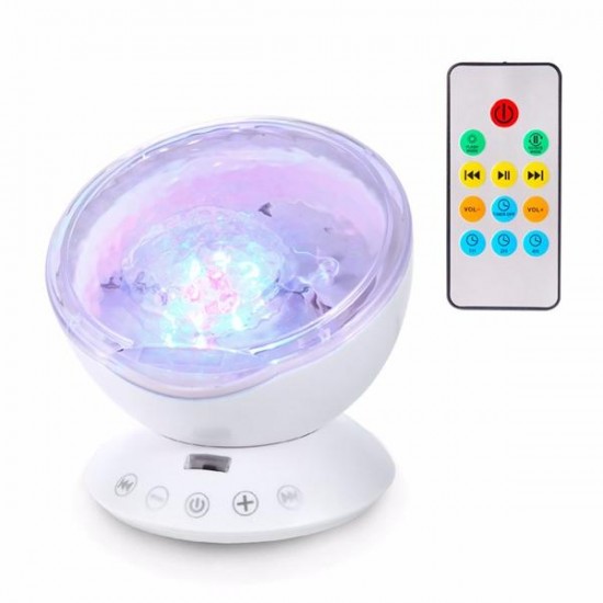 Remote Control Ocean Wave Projector 12 LED Colorful Stage Light with Mini Music Player for Bedroom