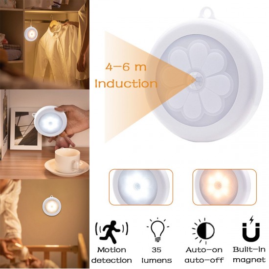 Round Motion Sensor Night Light Infrared Detector Cabinet Stair Lamp