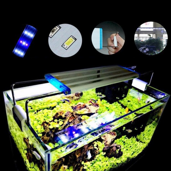 Super Slim LEDs Aquarium Lighting Aquatic Plant Light 20-60CM Extensible Waterproof Clip on Lamp For Fish Tank Blue White Light