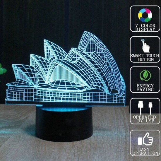 Sydney Opera House 3D Night Light 7 Color LED Touch Switch Table Lamp Xmas Gift Decor