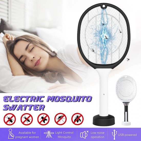 USB Rechargeable Electric Mosquito Flying Swatter Bug Zapper Killer Multifunctional Pest Remover Tool 2In1 Mosquito Killing Lamp