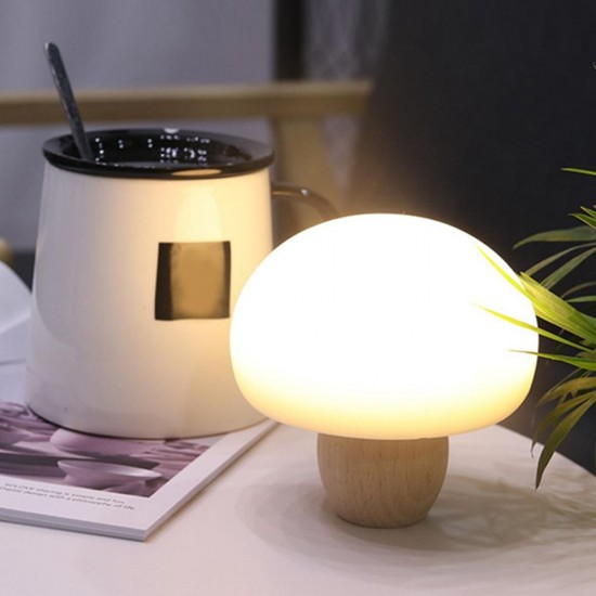 USB Rechargeable Wood Mushroom Night Light Magnetic Silicone Mini Dimmable Timing Patted Bedroom Lamp