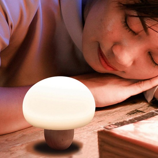 USB Rechargeable Wood Mushroom Night Light Magnetic Silicone Mini Dimmable Timing Patted Bedroom Lamp