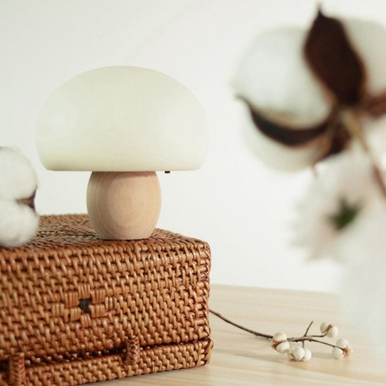 USB Rechargeable Wood Mushroom Night Light Magnetic Silicone Mini Dimmable Timing Patted Bedroom Lamp