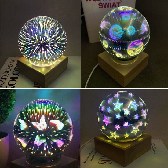 Wood Colorful 3D Magic Ball Projection Lamp Usb Power Night Light For Christmas Decorations Lights Xmas Gift