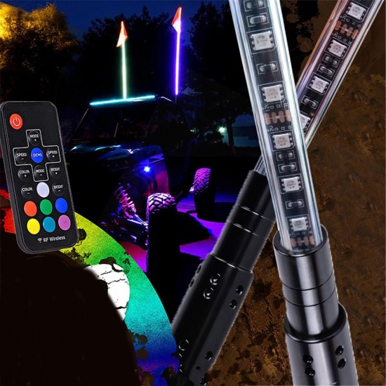 2PCS 3FT Waterproof 5050 RGB LED Whip Rigid Strip Light Beach Lamp Flag Poles For ATV UTV Road with RF Remote Control
