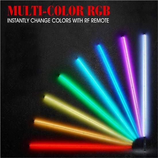 2PCS 3FT Waterproof 5050 RGB LED Whip Rigid Strip Light Beach Lamp Flag Poles For ATV UTV Road with RF Remote Control