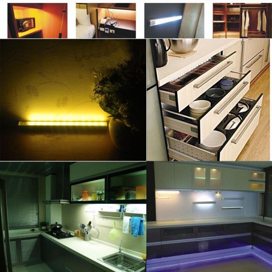 30CM 1.2W PIR Motion Sensor LED Cabinet Closet Rigid Light for Kitchen Wardrobe Cupboard DC6V