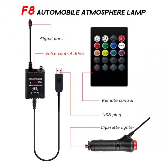 DC12V 10W Car Atmosphere Light USB Colorful Music Voice Control LED Rigid Strip Lamp + Remote Control DC12V 10W Car Atmosphere Light USB Colorful Music Voice Control LED Rigid Strip Lamp + Remote Control