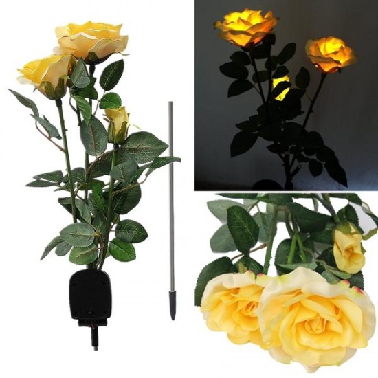 1 x Solar Power 3 LED Rose Flower Light Outdoor Garden Yard Lawn Decor