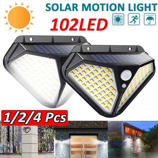 1/2/4PCs 102 LED Solar Infrared Motion Sensor Wall Light Outdoor Garden Light Waterproof