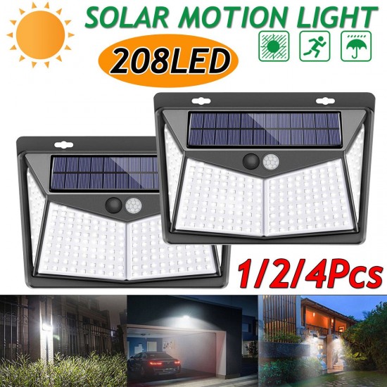 1/2/4X 208 LED Solar Power PIR Motion Sensor Wall Light Outdoor Garden Lamp Waterproof