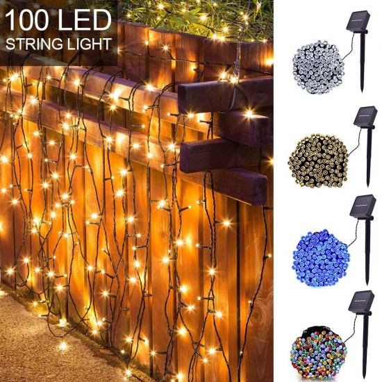 12M 100LED Solar Powered Fairy String Light Christmas Holiday Party Outdoor Garden Decor