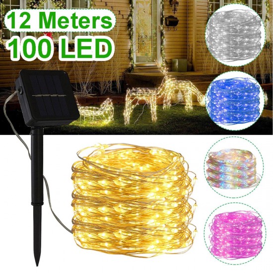 12M 100LED Solar String Light 8 Modes Waterproof Copper Wire Fairy Lamp Outdoor Garden Party Decor