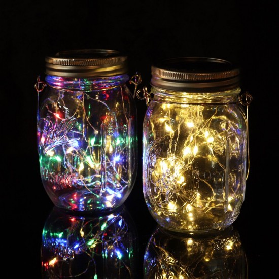 20 LED Solar String Light Mason Jar Lamp Hanging Outdoor Garden Decor Waterproof