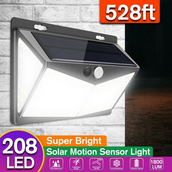 208 LED Solar Power PIR Motion Sensor Wall Light Outdoor Garden Lamp Waterproof