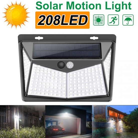 208 LED Solar Power PIR Motion Sensor Wall Light Outdoor Garden Lamp Waterproof