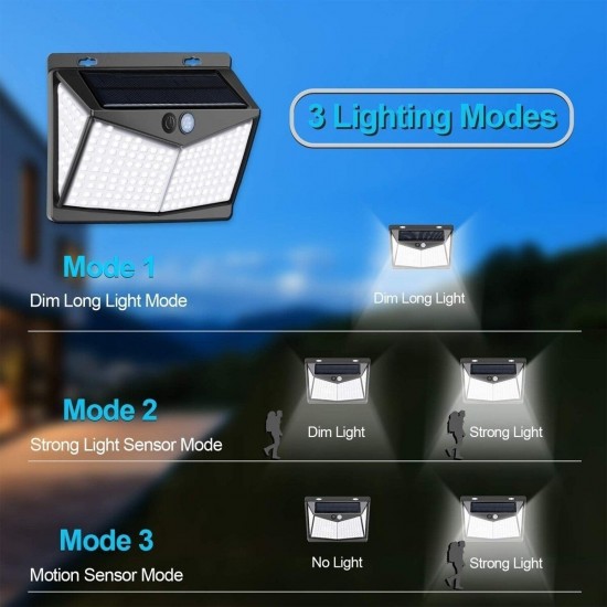 208 LED Solar Power PIR Motion Sensor Wall Light Outdoor Garden Lamp Waterproof