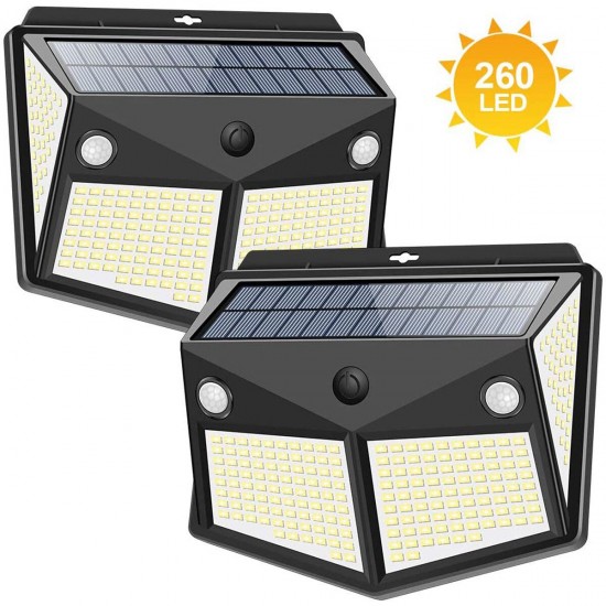 260 LED Outdoor Garden Solar Powered Security Wall Light PIR Motion Sensor Lamp