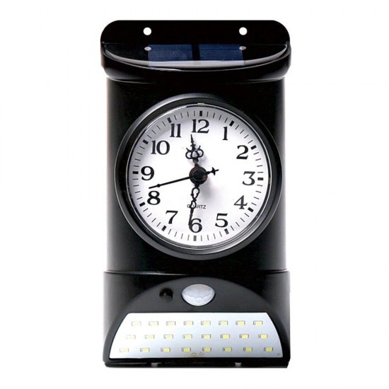 28LED Solar Outdoor Wall Lamp Body Light Control IP44 White Light Clock/Hygrometer/Thermometer