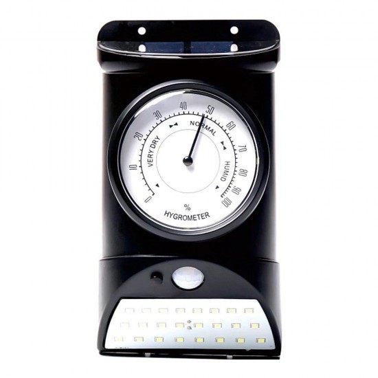 28LED Solar Outdoor Wall Lamp Body Light Control IP44 White Light Clock/Hygrometer/Thermometer