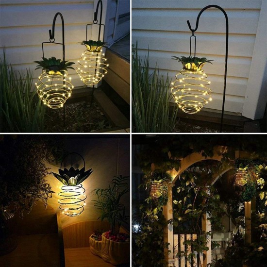 2pcs Solar Powered 25 LED Pineapple Lights Hanging Fairy String Waterproof for Outdoor Garden Decor