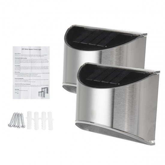 2pcs Waterproof Stainless Steel Solar Wall Lights Outdoor Fence Post Step Lights 2pcs Waterproof Stainless Steel Solar Wall Lights Outdoor Fence Post Step Lights