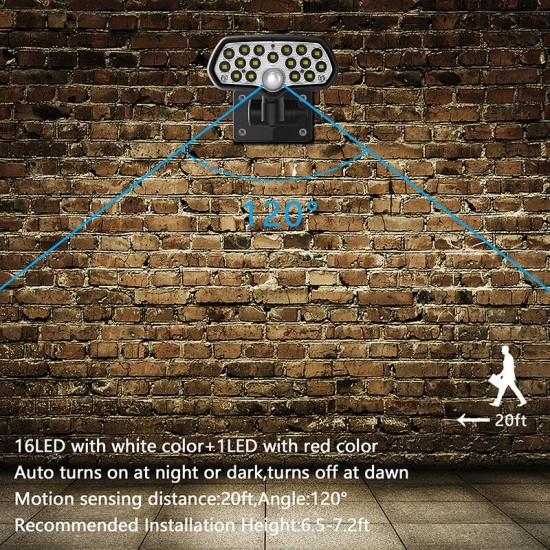 30W 16LED Solar Panel Street Light PIR Motion Sensor 360° Diming Outdoor Wall Lamp for Garden Road Pathway