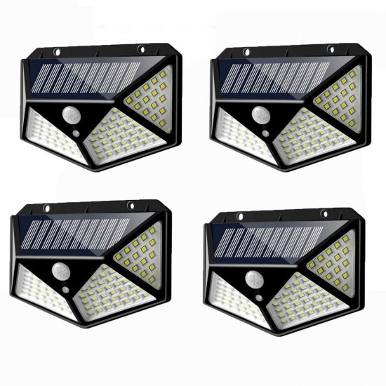 4pcs 100 LED Solar Powered PIR Motion Sensor Wall Light Outdoor Garden Lamp 3 Modes