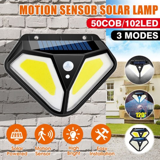 50COB/102LED Solar Light Motion Sensor Waterproof Wall Street Lamp Yard Corridor Outdoor Lighting