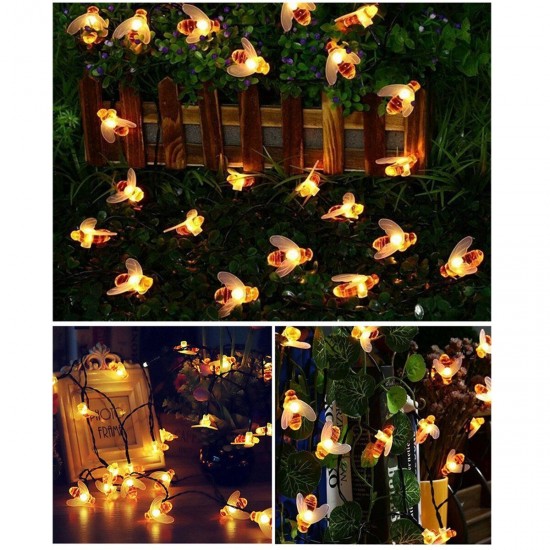 5M/6.5M/9.5M/12M/22M LED Solar Powered Bee String Light Outdoor Party Fairy Lamp Patio Garden Yard Decor