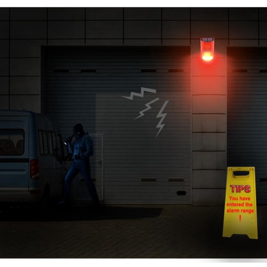 6 LED Solar Alarm Red Lamp Motion Sensor Warning Sound Light Waterproof for Garden Factory Warehouses