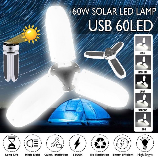 60W E27 LED Solar Light Bulb SMD5730 Foldable Three-Leaves Outdoor Camping Tent Lamp with USB Cable Line 60W E27 LED Solar Light Bulb SMD5730 Foldable Three-Leaves Outdoor Camping Tent Lamp with USB Cable Line