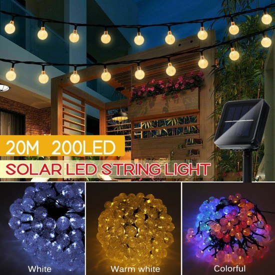 64FT 20M 200LED Solar Powered String Light Outdoor IP65 Garden Path Yard Decorative Lamp